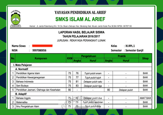 E-Raport SMKS Islam Al-Arief Muaro Jambi